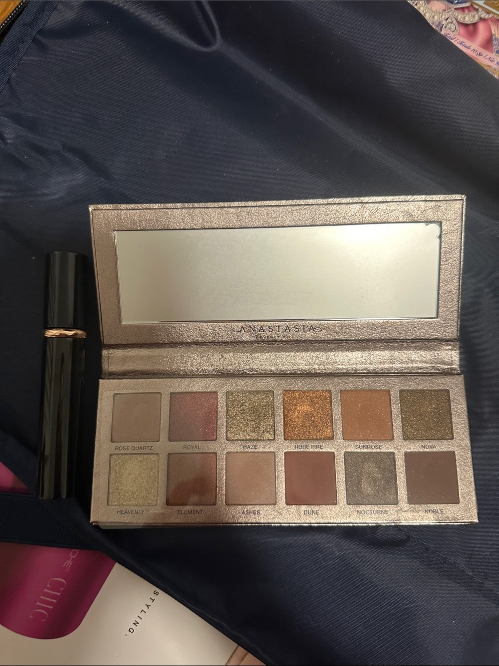 Anastasia BH Rose metals Eyeshadow Palette and mascara- Warm Rose/Gold Shades